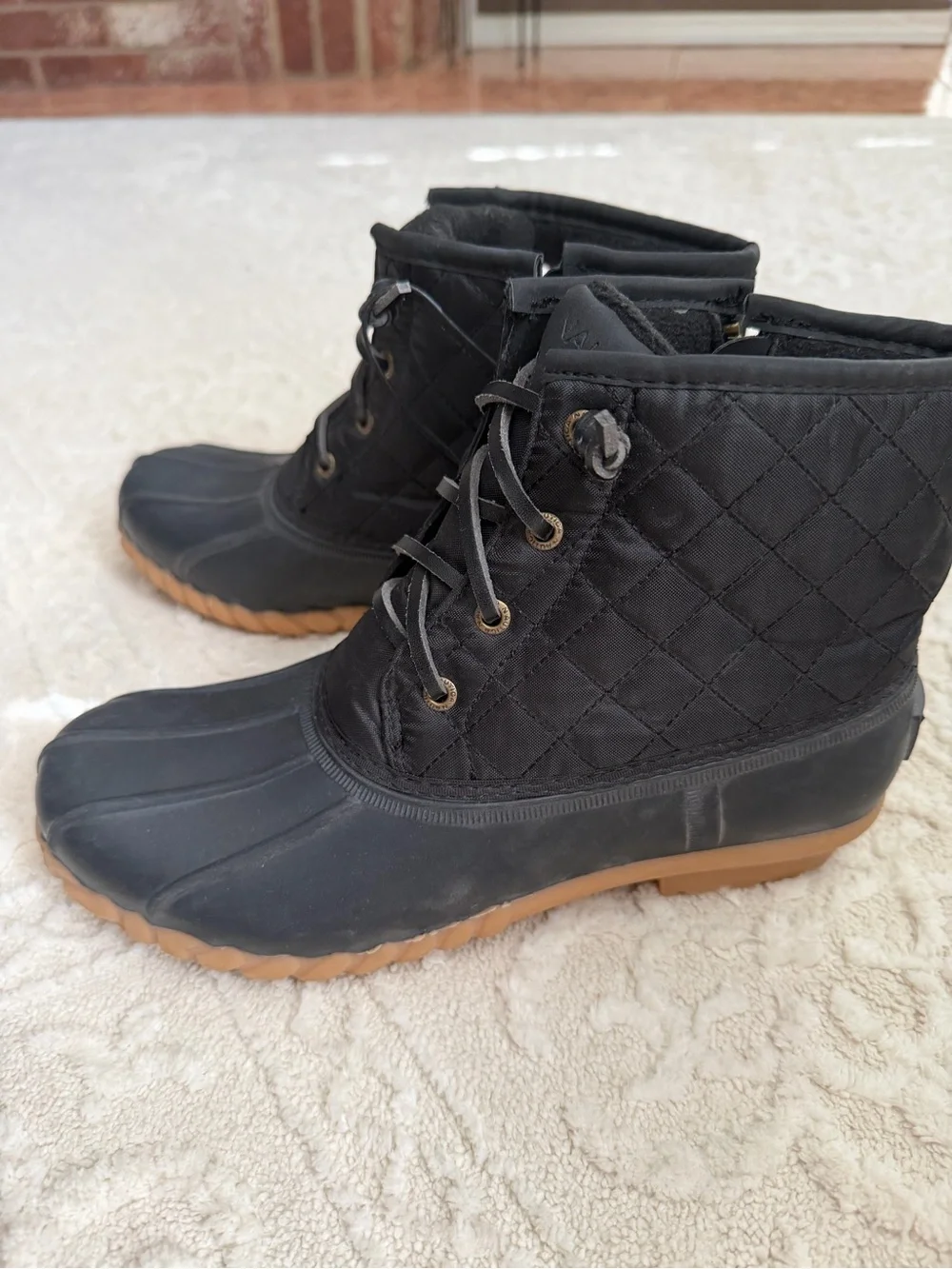 Nautica Black Lace-Up Duck Boots with Gum Outsole